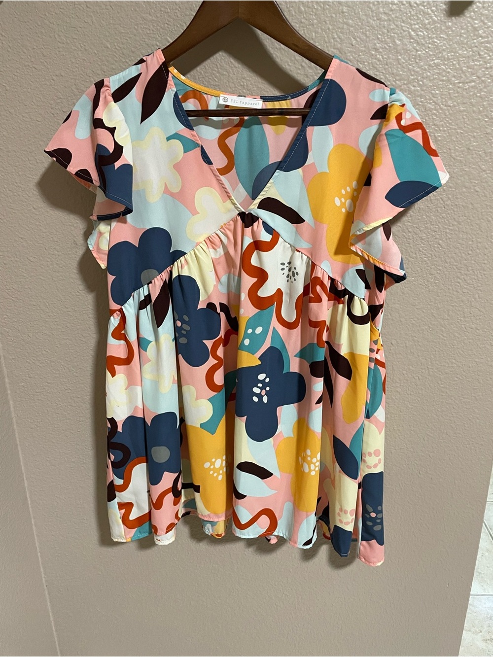 Floral V-Neck Flutter Sleeve Blouse - Multi